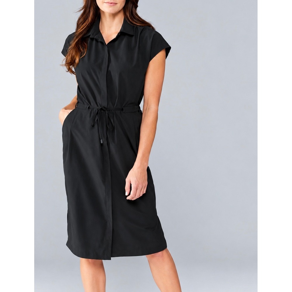 REI Co-op Shirt Dress Travel Short Sleeve Quick Dry Drawstring Black Size Large